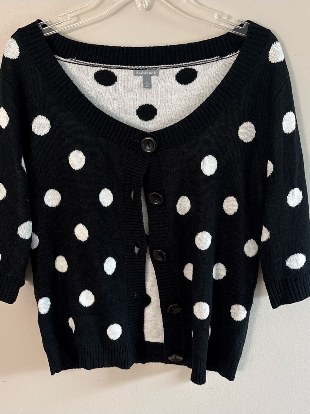 Charlotte Russe Black and White Polka Dot Button-Up Cardigan